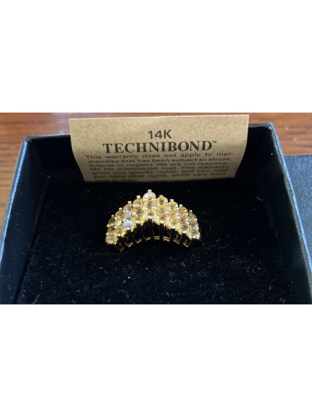 14K TECHNIBOND CZ Cluster Chevron Ring V Shape Yellow Gold Tone Size 9